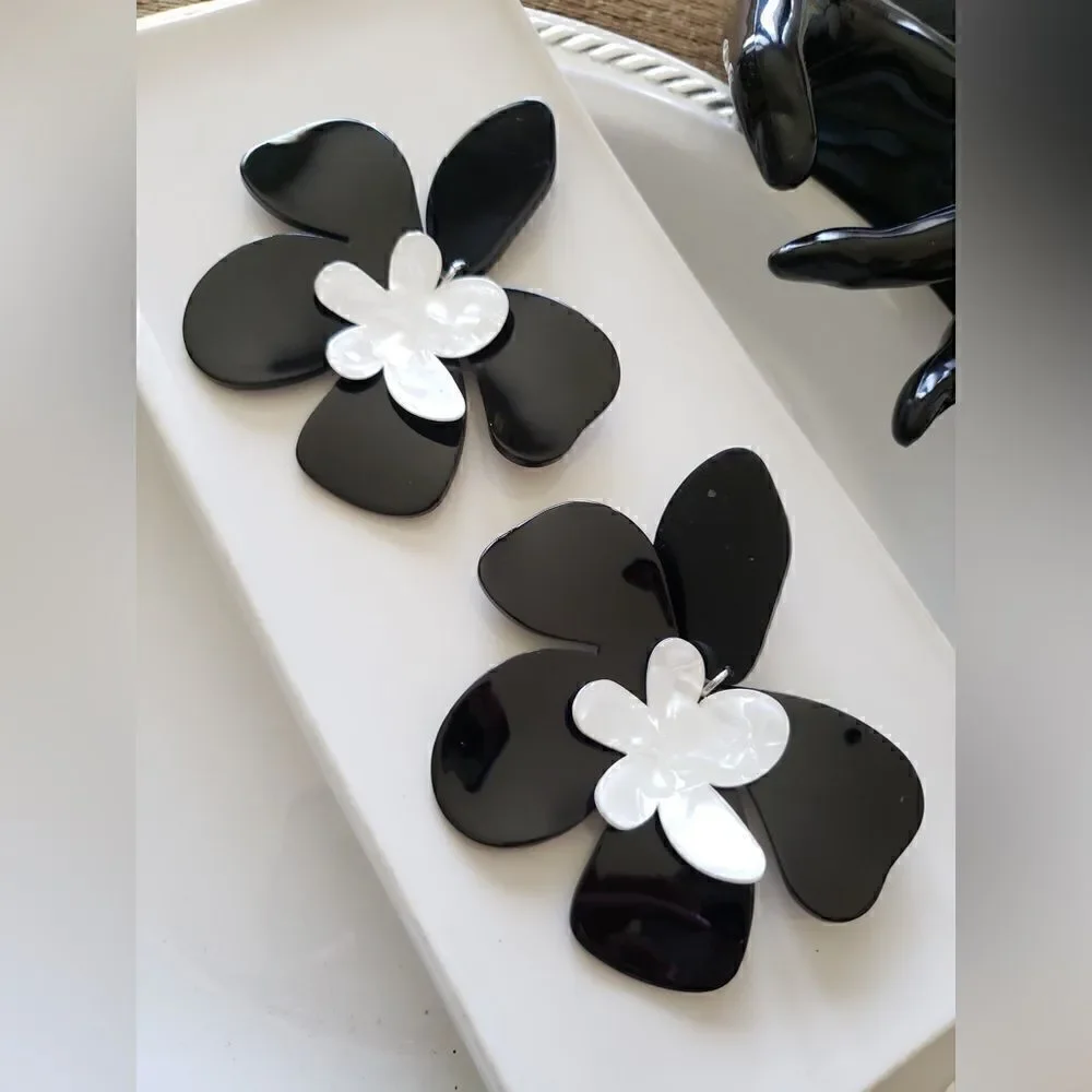 Zara Black & White Acetate Earrings